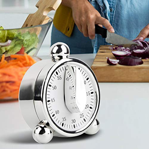 Zerodis Mechanical Kitchen Timer, 60 Minutes Countdown Timer for Cooking Baking Stainless Steel Reminders Alarm Clock for School Learning Projects and Kitchen