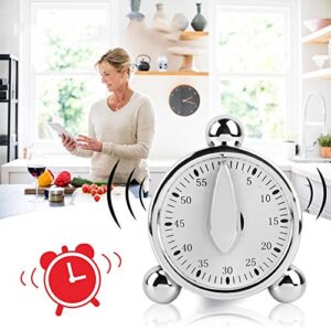 Zerodis Mechanical Kitchen Timer, 60 Minutes Countdown Timer for Cooking Baking Stainless Steel Reminders Alarm Clock for School Learning Projects and Kitchen