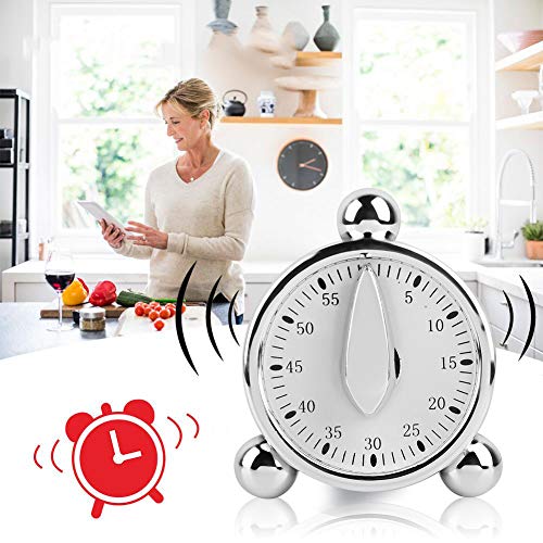 Zerodis Mechanical Kitchen Timer, 60 Minutes Countdown Timer for Cooking Baking Stainless Steel Reminders Alarm Clock for School Learning Projects and Kitchen