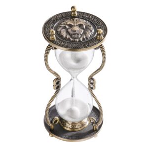 CNCJ Hourglass Sand Timer 60 Minute:Large Nautical Brass Carved Sand Clock,Vintage White Sand Watch 60 Min,Unique Reloj De Arena,Hour Glass Sandglass for Gifts,Office,Desk,Wedding Decorations