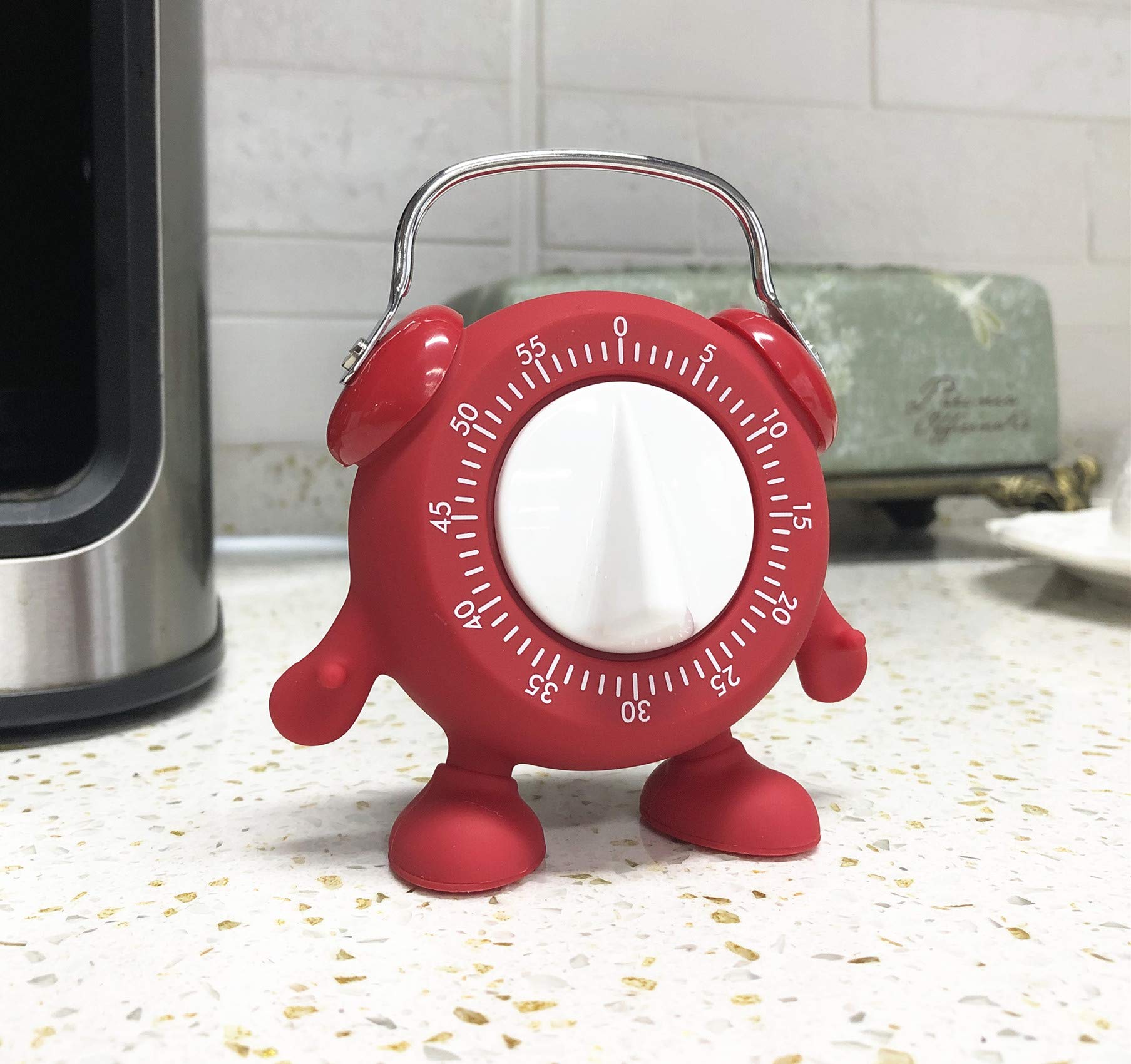 Vinseen Timer, for Kitchen Baking Teaching Cooking Egg Potty Training for Kids Cute 60 Mins Twist Wind-Up Mechanical Timer with Ring Alert, No Battery (Red)