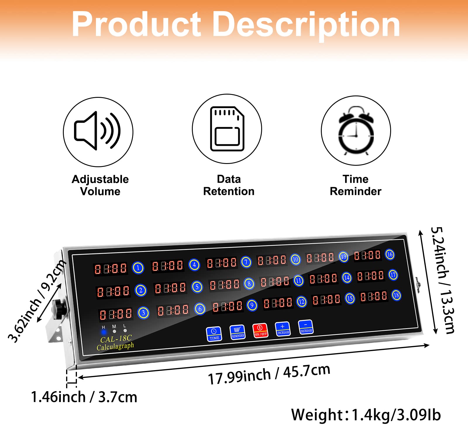 YOOYIST Commercial 18 Channel Kitchen Timers Digital Restaurant Timer Professional Multi Calculagraph Heavy Duty Stainless Steel Loud Alarm Food Truck Cooking with Volume Control