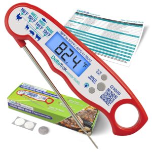 deltatrak professional digital instant read meat thermometer for kitchen food cooking, grill ,bbq, smoker, deep frying ,candy, waterproof , red q1000