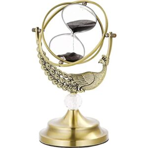sand timer hourglass clock 60 minute with brass peacock frame & crystal,suliao antiguo reloj de arena 1 hora,metal large watch one hour glass sand watch for gifts home office desk decor