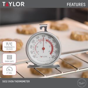 Taylor Precision Products 5924 Large Dial Kitchen Refrigerator and Freezer Kitchen Thermometer, 3 Inch Dial,Silver & 5932 Large Dial Kitchen Cooking Oven Thermometer, 3.25 Inch Dial, Stainless Steel