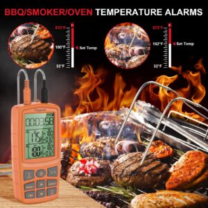 Regetek Meat Thermometer Cooking Food Smoker Oven Kitchen BBQ Grill Thermometer(High Low Temp Alert) Dual Probe Digital Backlight Cooking Thermometer for Turkey Fish Beef RA60