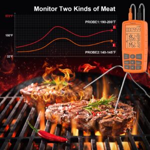 Regetek Meat Thermometer Cooking Food Smoker Oven Kitchen BBQ Grill Thermometer(High Low Temp Alert) Dual Probe Digital Backlight Cooking Thermometer for Turkey Fish Beef RA60