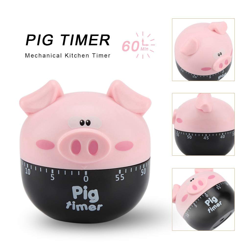 Cute Cartoon Pig Kitchen Timer,Mechanical Timers Counters,for Cooking Timing Tool Alarm Clock,Portable Alarm Clock Kitchen Cooking Tool(Pink)