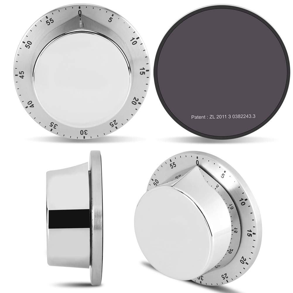 Kitchen Timer, Acogedor Mechanical 1-Hour Kitchen Timer, Stainless Steel Countdown Timer, Long Loud Ring, Magnetic Kitchen Timer Clock for Cooking - Silver(Silver)