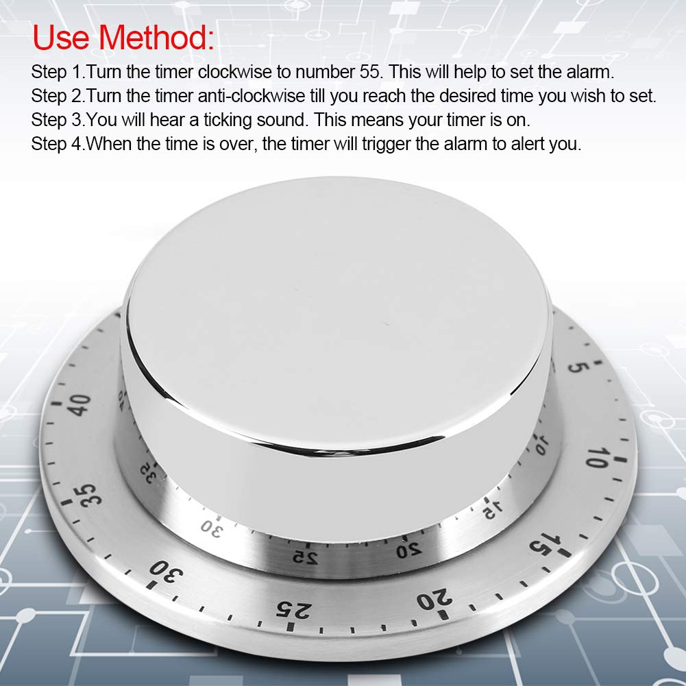 Kitchen Timer, Acogedor Mechanical 1-Hour Kitchen Timer, Stainless Steel Countdown Timer, Long Loud Ring, Magnetic Kitchen Timer Clock for Cooking - Silver(Silver)