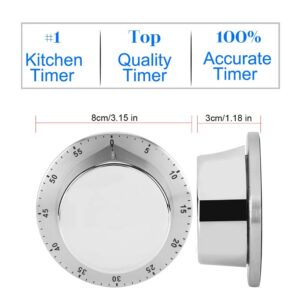 Kitchen Timer, Acogedor Mechanical 1-Hour Kitchen Timer, Stainless Steel Countdown Timer, Long Loud Ring, Magnetic Kitchen Timer Clock for Cooking - Silver(Silver)