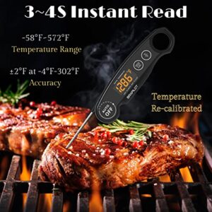 BRAPILOT Meat Thermometer Rechargeable for Cooking - 3~4S Instant Read Candy Cooking Food Thermometer, LED Display, Temperature Calibration Waterproof for Oil Deep Fry BBQ Grill Smoker (Black)