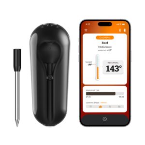 mastrad - meat°it + - 100% wireless smart meat thermometer with bluetooth booster - oven, bbq, grill, smoker, kitchen, rotisserie