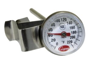 cooper-atkins 1236-70-1 bi-metals espresso milk frothing thermometer with clip, 1" dial and 5" shaft length