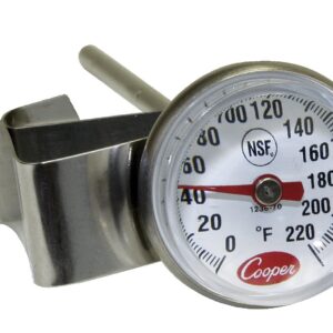 Cooper-Atkins 1236-70-1 Bi-Metals Espresso Milk Frothing Thermometer with Clip, 1" Dial and 5" Shaft Length