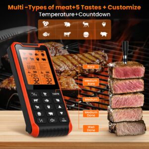 300FT Wireless Meat Thermometer with 2 Probes,Rechargeable Digital Digital Cooking Thermometer with Alarm Function Preprogrammed Temperatures for The Oven, Grill, Kitchen, BBQ IP67