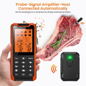 300FT Wireless Meat Thermometer with 2 Probes,Rechargeable Digital Digital Cooking Thermometer with Alarm Function Preprogrammed Temperatures for The Oven, Grill, Kitchen, BBQ IP67