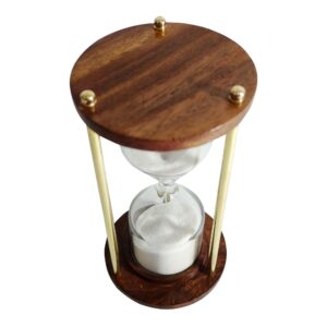 Sohrab Nauticals Wooden Brass Hourglass 10 Minute Sand Timer Sandglass Clock Timer with Sparkling White Sand for Home, Kitchen and Office Table Desk | Size- 6 inch