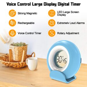 Digital Kitchen Timers, Smart Voice Control Timer, Visual timers Large LED Display Magnetic Countdown Timers for Classroom Cooking Fitness Baking Studying Teaching, Easy for Kids and Seniors（Blue）