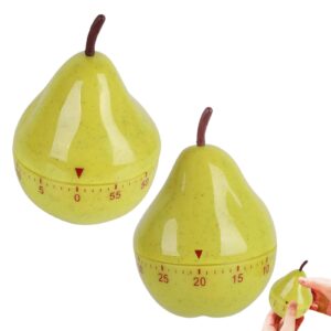 cute timers, 2pcs kitchen timers for cooking, 60minutes mechanical cooking timer mini pear fruit shape kitchen timer cartoon reminder alarm clock time manager for learning baking exercise