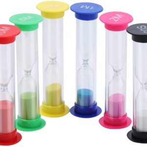 Sand Timer,6 PCS Plastic Hourglasses Timer,Colorful Small Sandglass Sand Clock Timer 30 Sec,1 Min,2 Mins,3 Mins,5 Mins,10 Mins Timer Clock,Sand Timers for Kids Brushing Teeth Games Classroom Home