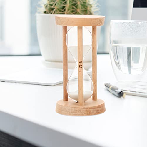 Luxshiny Home Decor Hourglass Timer 5 Minute Wooden Sand Timer Decorative Sandglass Wooden Frame Sand Clock for Home Desk Office Kitchen Decor White Office Decor