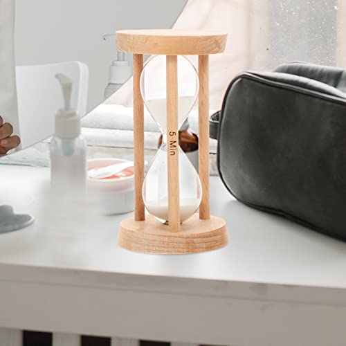 Luxshiny Home Decor Hourglass Timer 5 Minute Wooden Sand Timer Decorative Sandglass Wooden Frame Sand Clock for Home Desk Office Kitchen Decor White Office Decor