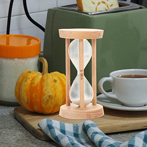 Luxshiny Home Decor Hourglass Timer 5 Minute Wooden Sand Timer Decorative Sandglass Wooden Frame Sand Clock for Home Desk Office Kitchen Decor White Office Decor