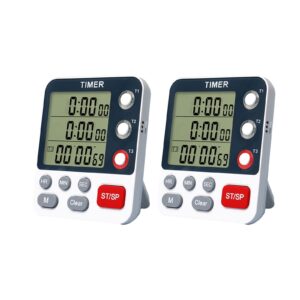 digital kitchen timers, 3 channels count up/down timer, adjustable cooking timer with magnetic back, large display, loud volume alarm, on/off switch, battery included