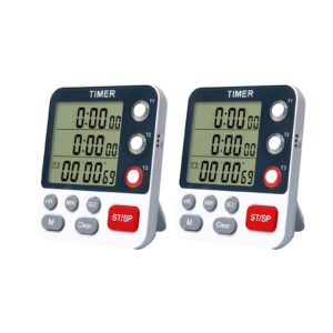 Digital Kitchen Timers, 3 Channels Count UP/Down Timer, Adjustable Cooking Timer with Magnetic Back, Large Display, Loud Volume Alarm, ON/Off Switch, Battery Included