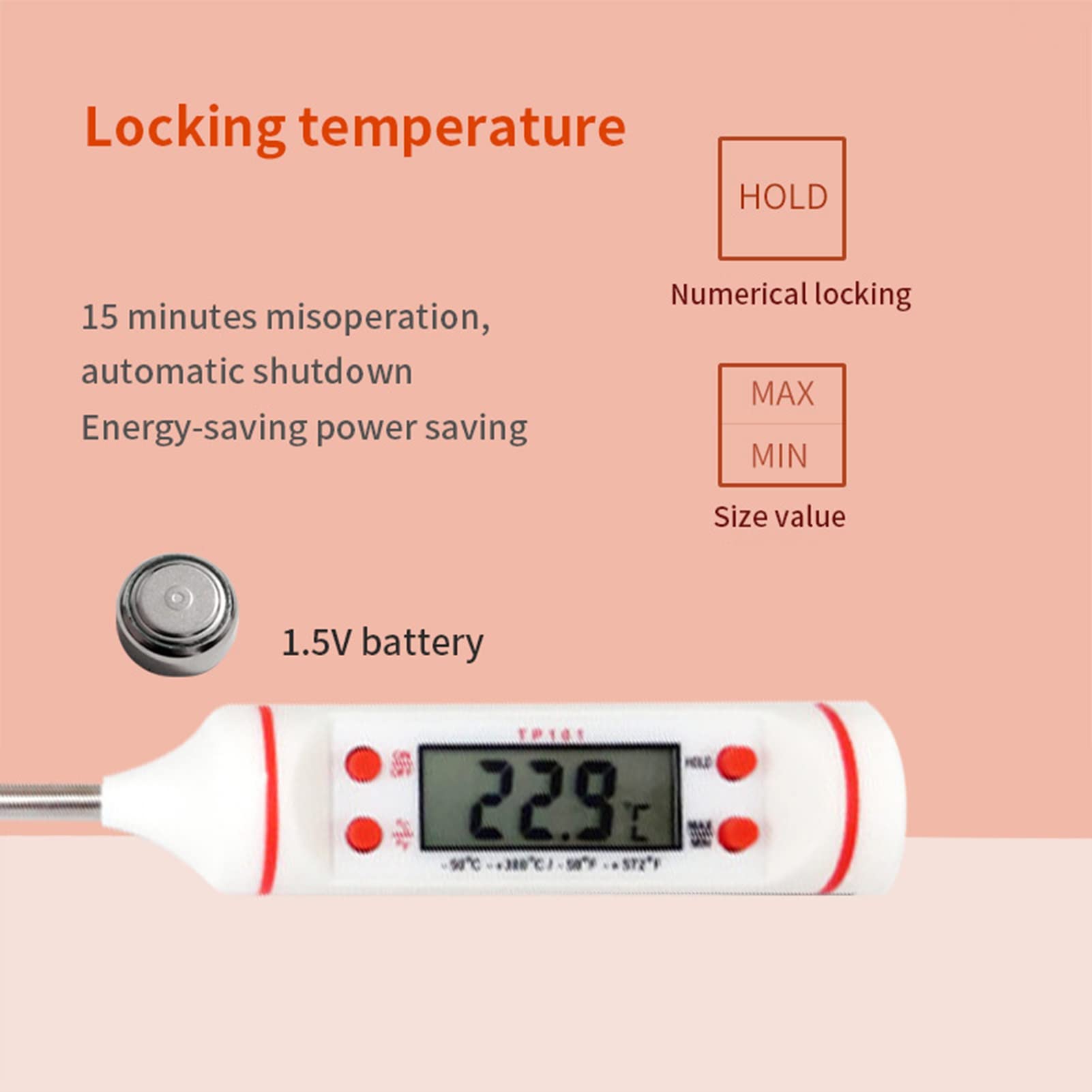 Smalibal Digital Meat Thermometer, Waterproof Instant Read Thermometer, LCD Display Stainless Steel Probe for Cooking Food, Baking, Liquids, Candy, Grilling BBQ White