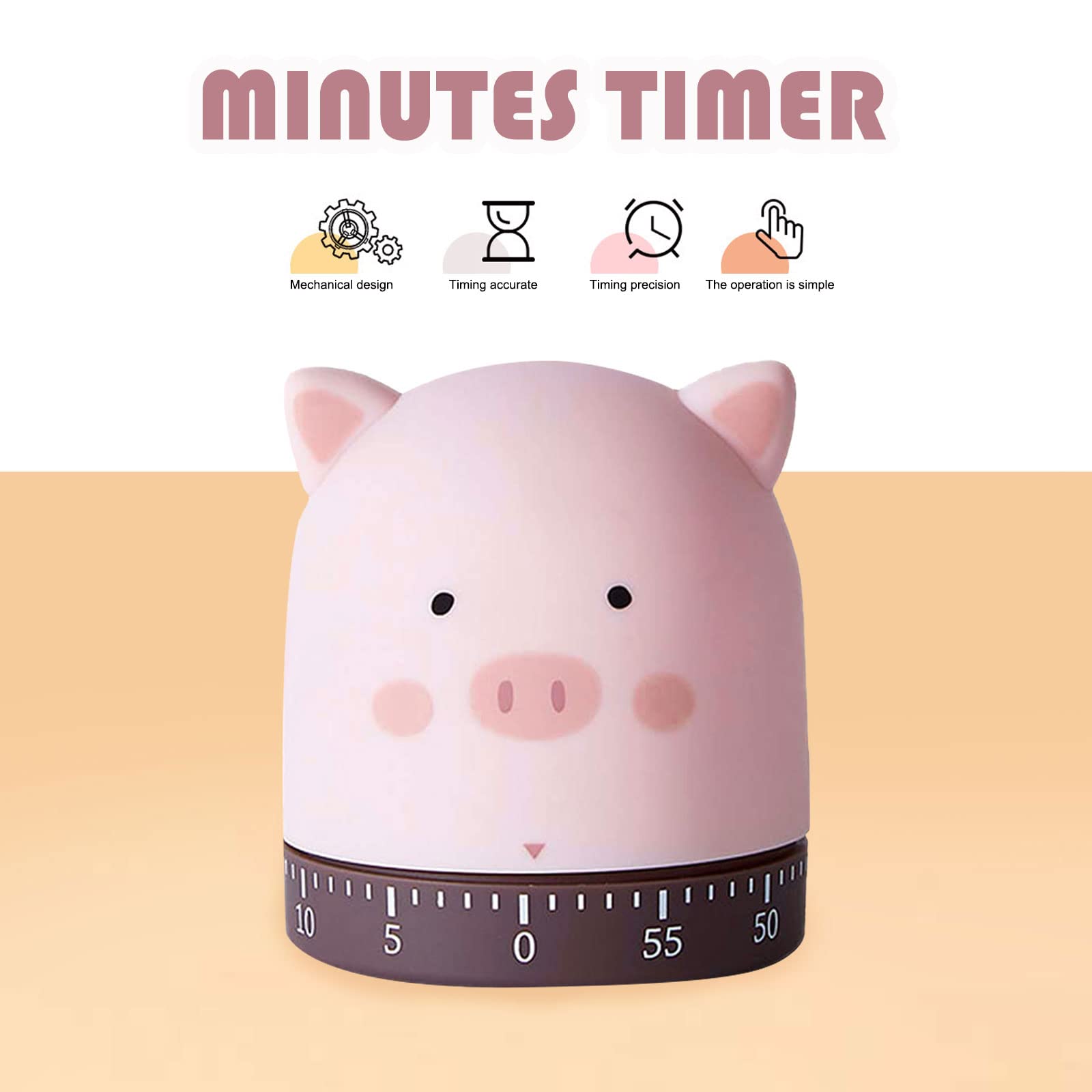 ALI2 Cute Mechanical Timer Kitchen Timer Time Management Timer Home Decor 60 Minute Animal Timer for Kids Homework Study Cooking Baking Yoga Fitness Exercise (Pig)