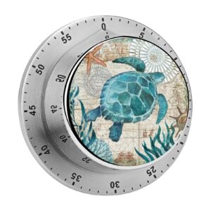 kitchen timer, kitchen timers for cooking, kitchen timer magnetic, turtle ocean map vintage pattern waterproof time timer stainless steel multiuse for home baking cooking oven