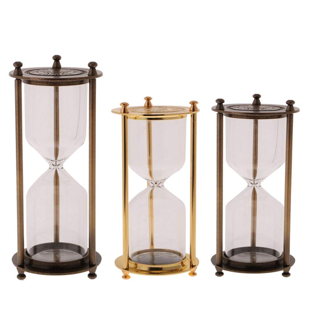 Backbayia Retro Metal Sandglass Empty Hourglass Sand Timer Without Sand for Home Office Decoration (Bronze - L)