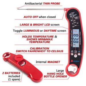 YOUSAL Instant Digital Food and Meat Thermometer for Grill, Oven, Baking and Candy - Waterproof - Ultra Fast Reading - Large Backlit LCD Display & Calibration- Stainless Steel Probe - Outdoor Cooking