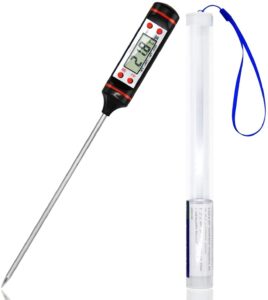 elly digital kitchen thermometer, digital meat thermometer with lcd display, stainless steel skewer for food, long for milk, roast meat, bbq