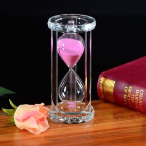 Crystal Hourglass 15/30/60 Minutes Sandglass Timers Kitchen Cooking Sand Clock Timer Home Office Christmas Birthday Present Gift Box Sand Glass (15 Minutes, Pink)