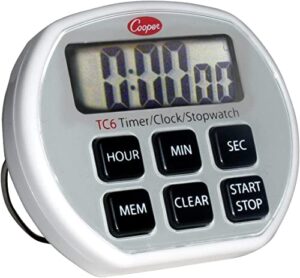 cooper-atkins digital timer / clock / stopwatch with splashproof case, 24 hours unit range, silver, 2.75" x 2.375" x .75"