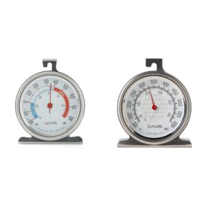 taylor precision products 5924 large dial kitchen refrigerator and freezer kitchen thermometer, 3 in and taylor precision products large 2.5 inch dial kitchen cooking oven thermometer