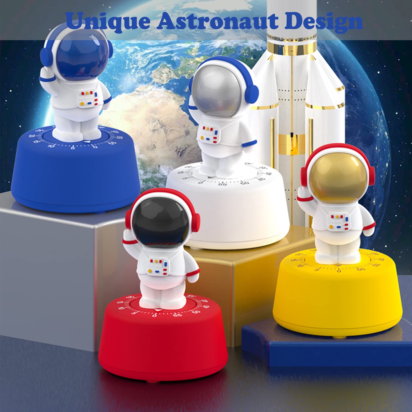 Cartoon Timer Kids Cute Kitchen Timer, Astronaut Learning Management Timer, Reminder No Batteries for Study Work Exercise Training Home Desktop Decor (Blue)