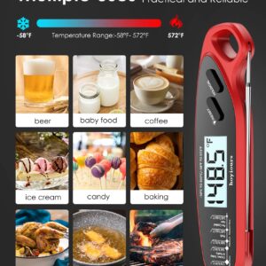 hoyiours Digital Meat Thermometer, Waterproof Instant Read Food Thermometer for Cooking with Foldable Probe, Backlight and Magnet, Kitchen Thermometer for BBQ, Roast Turkey, Grill, Baking