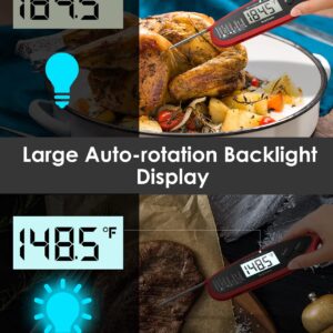 hoyiours Digital Meat Thermometer, Waterproof Instant Read Food Thermometer for Cooking with Foldable Probe, Backlight and Magnet, Kitchen Thermometer for BBQ, Roast Turkey, Grill, Baking