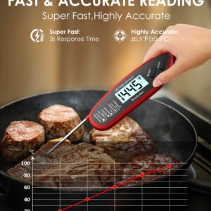 hoyiours Digital Meat Thermometer, Waterproof Instant Read Food Thermometer for Cooking with Foldable Probe, Backlight and Magnet, Kitchen Thermometer for BBQ, Roast Turkey, Grill, Baking