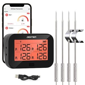 digital bluetooth bbq grill meat thermometer with 4 probes, instant-read meat thermometer for grilling, temp alarm function, food thermometer for kitchen, beef, candy, cheese making, turkey, oven