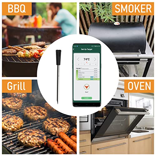 Kt Thermo Digital Meat Cooking Thermometer with 195ft Bluetooth Wireless Range/Mobile Phone Connection/Smart APP/for Cooking and Grilling/Probe Type