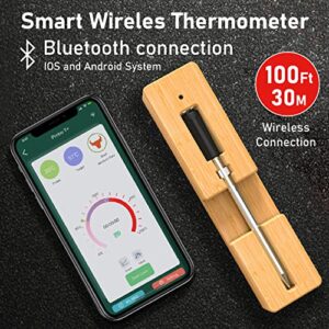 Kt Thermo Digital Meat Cooking Thermometer with 195ft Bluetooth Wireless Range/Mobile Phone Connection/Smart APP/for Cooking and Grilling/Probe Type