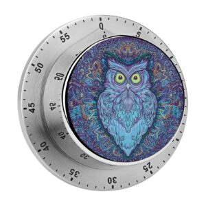 kitchen timer, kitchen timers for cooking, kitchen timer magnetic, trippy owl psychedelic mandala pattern waterproof time timer stainless steel multiuse for home baking cooking oven