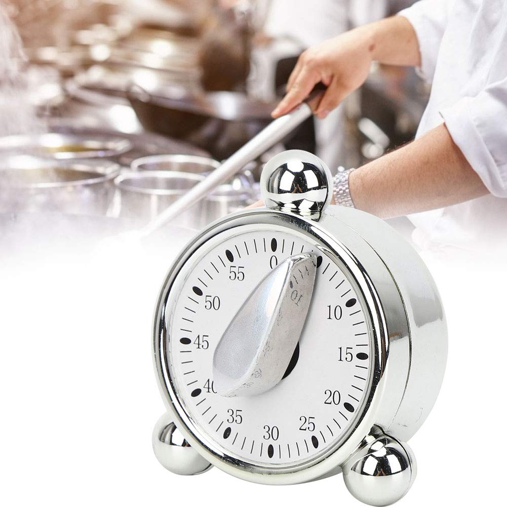 Baking Timer Mechanical Cooking Reminder 60 Minute Kitchen Timer, Silver