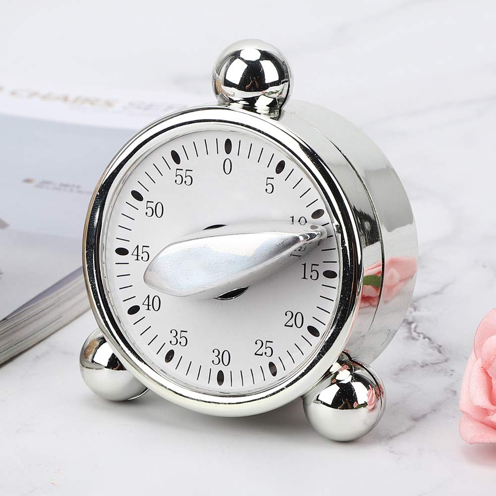 Baking Timer Mechanical Cooking Reminder 60 Minute Kitchen Timer, Silver