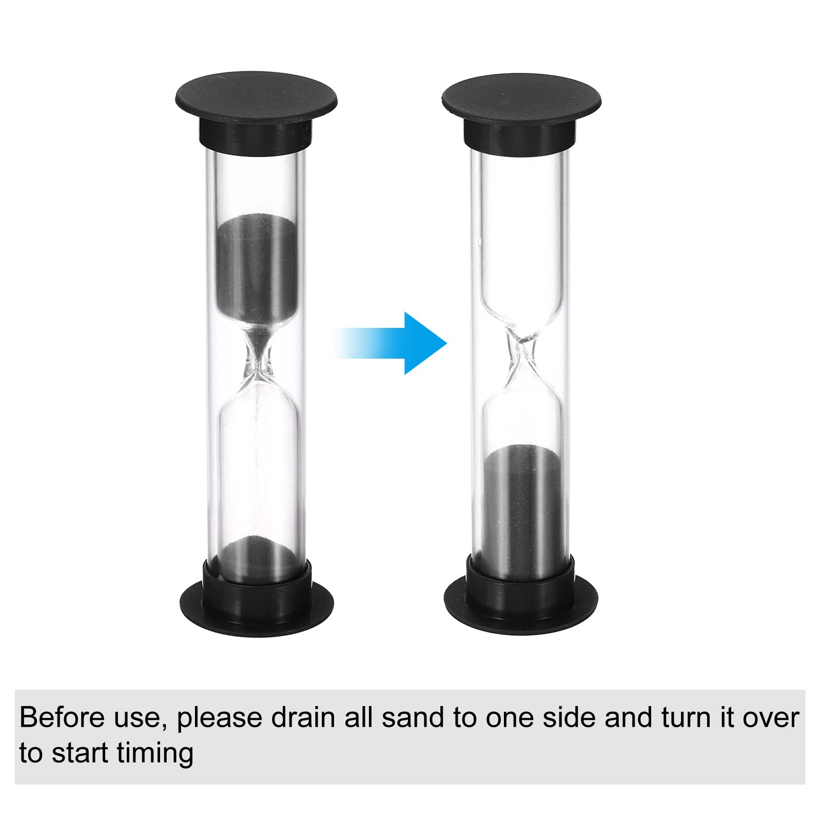 PATIKIL 3 Minute Sand Timer, 4Pcs Small Sandy Clock with Plastic Cover, Count Down Sand Glass for Games, Kitchen, Party Favors DIY Decoration, Black